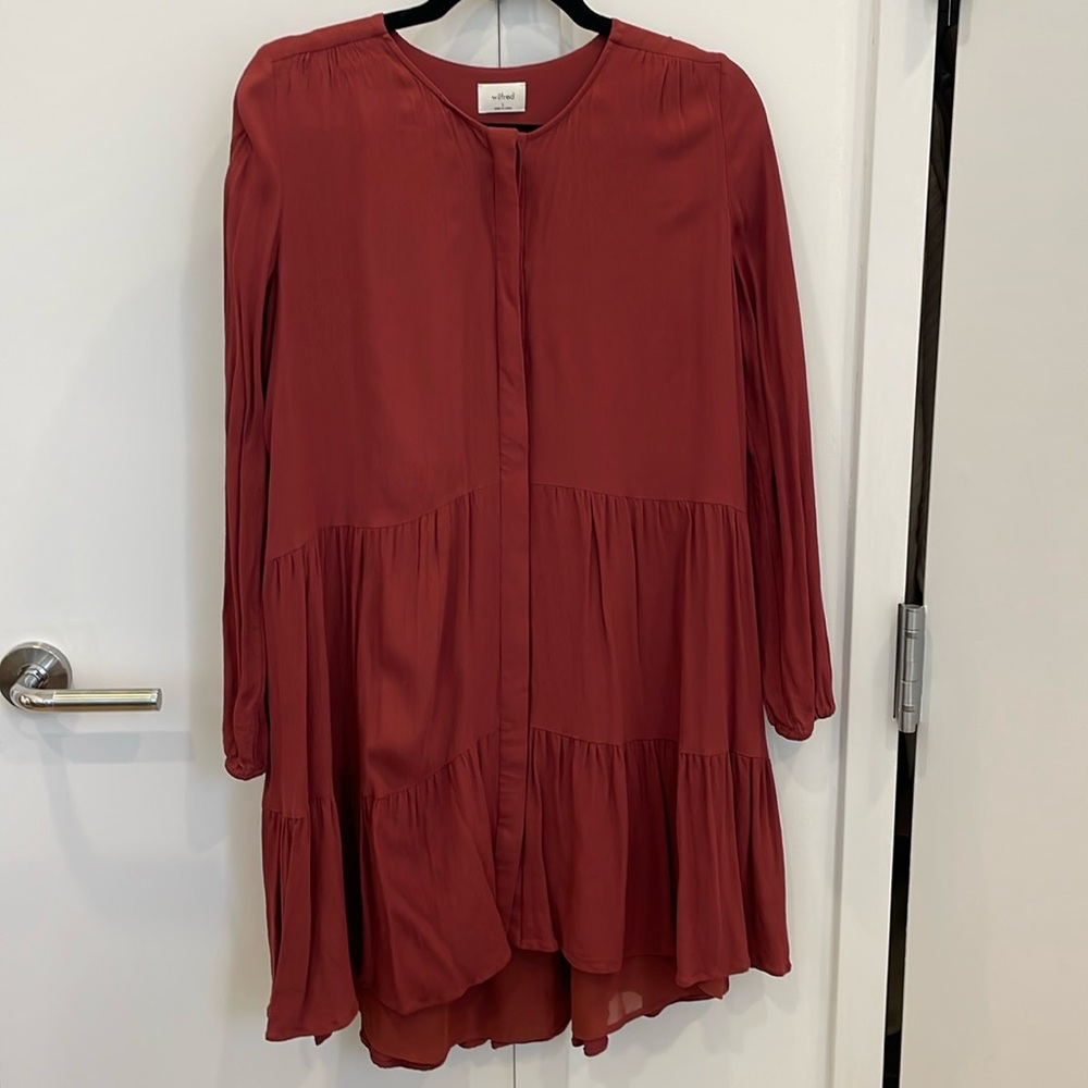 Aritzia Wilfred dark orange burnt red smock dress size small
